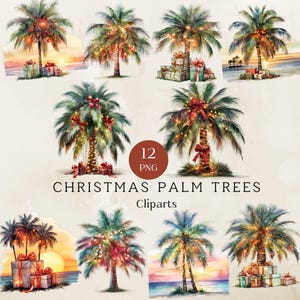 Kerst palmboom clipart, tropische kerst png, palmbomen clipart, palmbomen png, strand kerst clipart, digitale download, 300 dpi