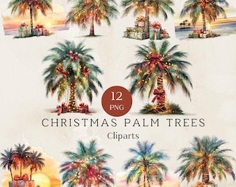 Christmas Palm Tree Clipart, Tropical Xmas Png, Palm Trees Clipart, Palm Trees Png, Beach Christmas Clipart, Digital Download, 300 dpi