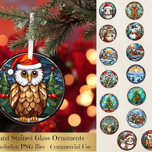 Stained Glass Christmas Ornaments Bundle, Stained Glass Png, Christmas Round Ornament Png, Christmas Sublimation Designs Downloads,