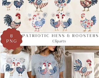 Clipart PNG di pollo patriottico, illustrazione di gallina del 4 luglio (download digitale)