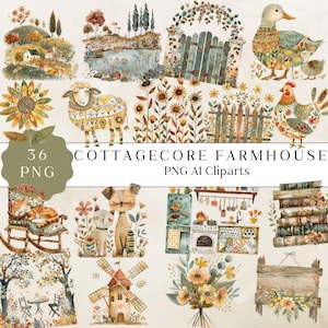 Acuarela Cottagecore Granja PNG Clipart, Clipart de Granja Rústica, Gráficos de Naturaleza Campestre, Descarga Digital Instantánea, 300 dpi
