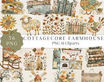 Watercolor Cottagecore Farmhouse Png Clipart, Rustic Farmhouse Clipart, Countryside Nature Graphics, Instant Digital Download, 300dpi
