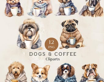 Dogs and Coffee Clipart, Dog Lovers Png, Dog Mom Coffee Lover Png, Dog Png, Funny Dogs Printables, Transparent Png, Commercial Use
