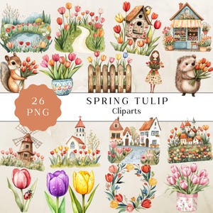 Clipart lente tulp, aquarel tulpen, digitale download voor knutselen, commercieel gebruik, bloemsierkunst PNG, bloemsierkunst png-ontwerpen, kaarten maken