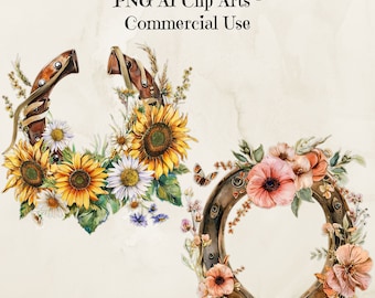 floral horseshoe clipart, Horseshoe Flowers Png, Horseshoe Png, Horse Lover Png, Sublimation Graphics, Western Clipart, Instant Download