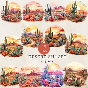 Clipart cactus du désert, désert coucher de soleil Png, Western Png, sublimation Western, ambiance du désert Png, Western Design Png, clipart cactus