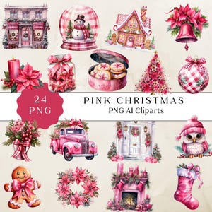 Pink Tis The Season Christmas Png Clipart, Hot Pink Christmas Clipart Png, Pink Watercolor Christmas Clipart, Pink Tree Png, Xmas Clipart