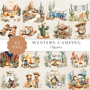 Western Camping Clipart, Abenteuer Grafiken, rustikale Kunst, Natur Grafiken, Outdoor Abenteuer, Clip Art Bundle, digitaler Download
