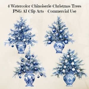Chinoiserie kerstboom clipart, chinoiserie print, afdrukbare kerstkaarten, Chinese patronen, kaarten maken, Instant Download