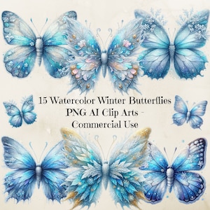 Clipart de borboleta aquarela inverno, clipart de borboleta de inverno, borboleta de inverno gelada, borboleta png, clipart de inverno, uso comercial