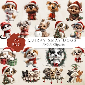 Quirky Christmas Dog Clipart, Cute & Funny Christmas Dog Clipart, Funny Holiday Pups, Whimsical Dog Graphics, Festive Graphics