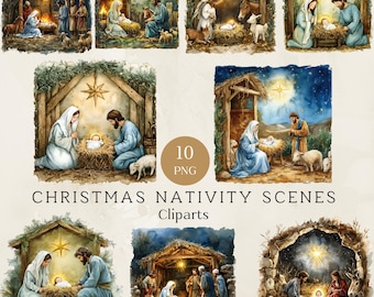 Watercolor Nativity Clipart, Baby Jesus PNG, Christmas Crafts (Digital Download)