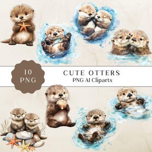 Süße Otter Aquarell Clipart, süße Baby Otter Grafiken, Seeotter Aquarell Clipart, Kinderzimmer Wandkunst, digitaler Download für Babyparty