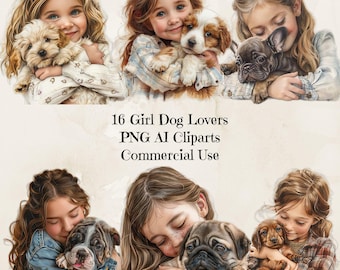 Dog Lover Girl Clipart, Girl with Dog, Best Friends Clipart, Dogs Clip Art, Dog and Girl Clipart, Dog Mom, Dog Lover, Png Dog Clipart