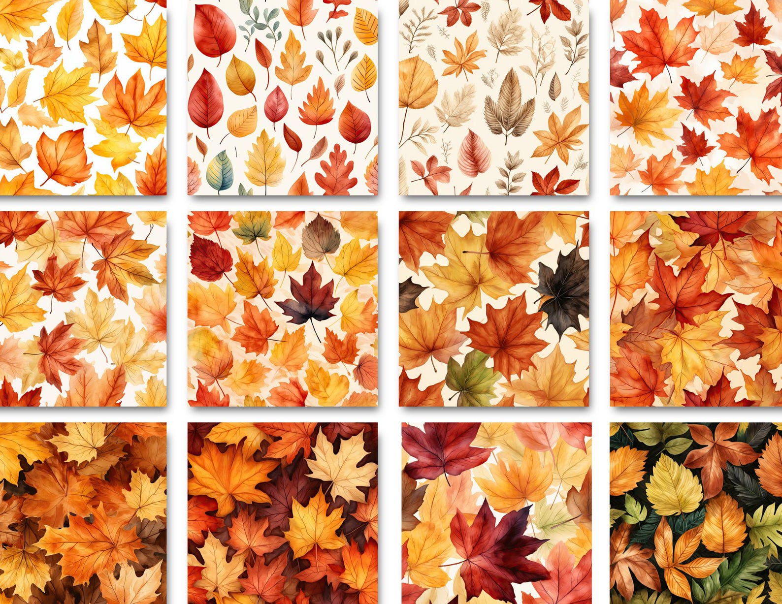 Watercolor Autumn Leaves Digital Paper Pack, Fall Leaves, Fall Pattern ...
