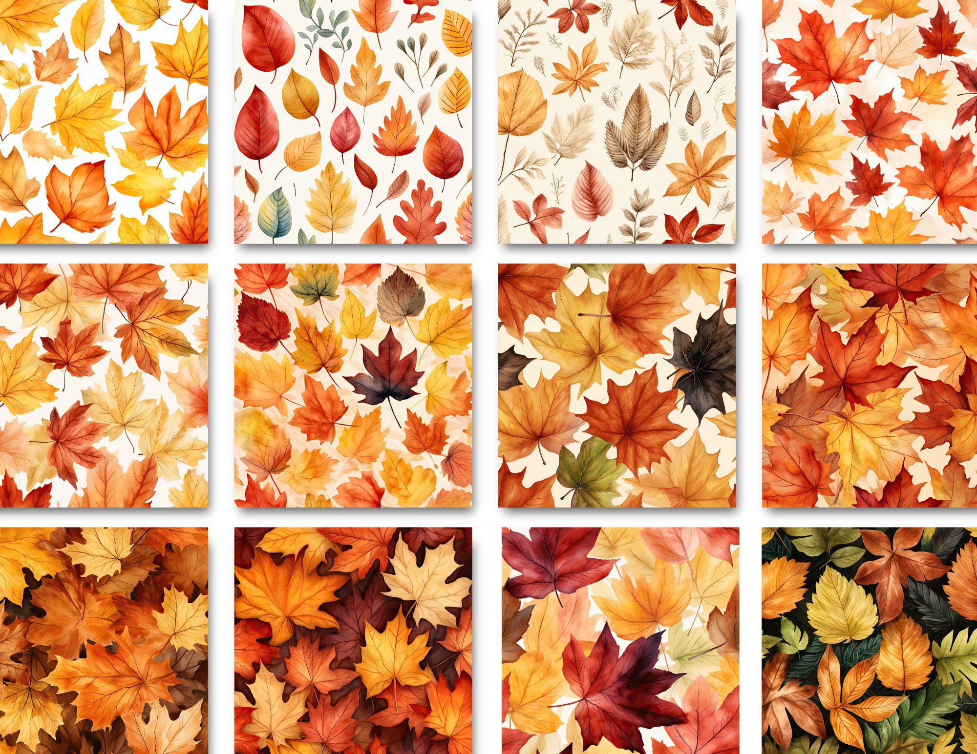 Watercolor Autumn Leaves Digital Paper Pack, Fall Leaves, Fall Pattern ...