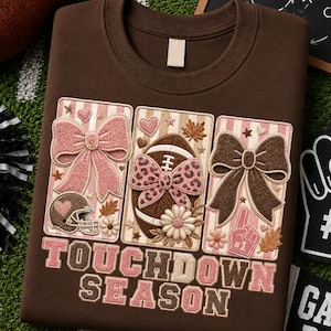 Coquette Touchdown Season PNG, Football Bow Chenille Patch Design, Game Day Sublimation Design, Cute Football Season Shirt, Digital Download