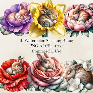 Sleeping Bunny Clipart, Cute Bunny Digital Clipart, Rabbit Png, Rabbit Clipart, Nursery Clipart Watercolour, Nursery Art, Commercial Use