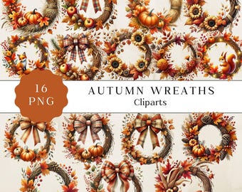 Autumn Wreath Clipart Png, Fall Wreath Clipart, Fall Watercolor Wreaths, Fall Wreath Graphics, Fall Wreath Illustrations, Autumn Png Graphic