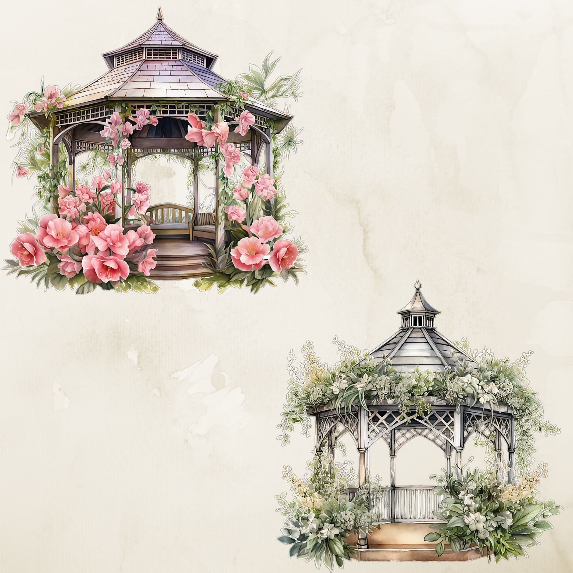 Watercolor Floral Gazebos Clipart, Watercolor Gazebo Clipart, Cute