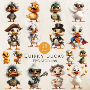 Adorable Whimsical Duck Clipart, Funny Duck Clipart Bundle, Quirky Duck Clipart, Quirky Animal Graphic, Instant Digital Download