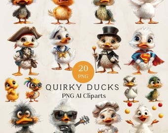 Skurril Ente Clipart Bundle, lustige Tier Grafiken (digitaler Download)