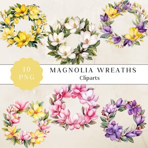 Watercolor Magnolia Wreath Clipart, Magnolia Clipart, Wedding Clipart, White Flowers, Wedding Invitation, Digital Download, Commercial Use