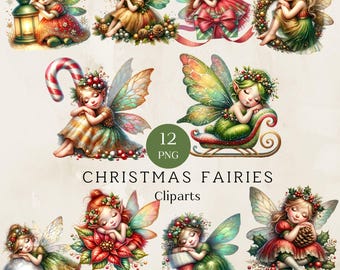 Christmas Fairy Clipart Bundle, Holiday Designs (Instant Download)