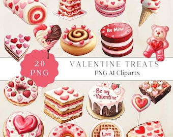 Aquarell Valentine Leckereien Clipart, Dessert PNG-Bilder (digitaler Download)