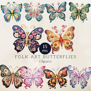 Folk Butterfly Clipart, Butterfly Clipart Png, Hand Painted Butterfly, Butterfly Clipart, Folk Art, Junk Journal, Digital Download