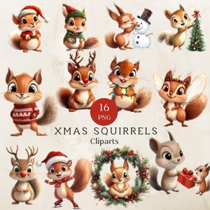 Clipart écureuil original pour Noël, écureuil original mignon PNG, téléchargement numérique écureuil mignon, écureuil adorable dessin animé, Junk Journal