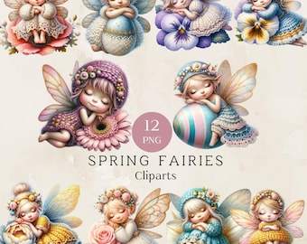 Spring Fairy Clipart Set, Cute Girl PNG Graphics (300dpi)