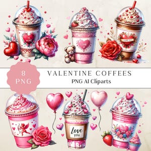 Clipart café pour la Saint-Valentin, mignon clipart café Saint-Valentin, illustration de dessert sucré, cadeau pour les amateurs de café, parfait pour carte et cadeau