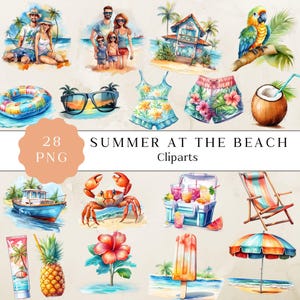 Imágenes prediseñadas de verano en la playa, gráficos de playa de verano, imágenes prediseñadas de playa tropical, imágenes prediseñadas de playa, palmeras, imágenes prediseñadas de artículos lindos de verano, 300 ppp