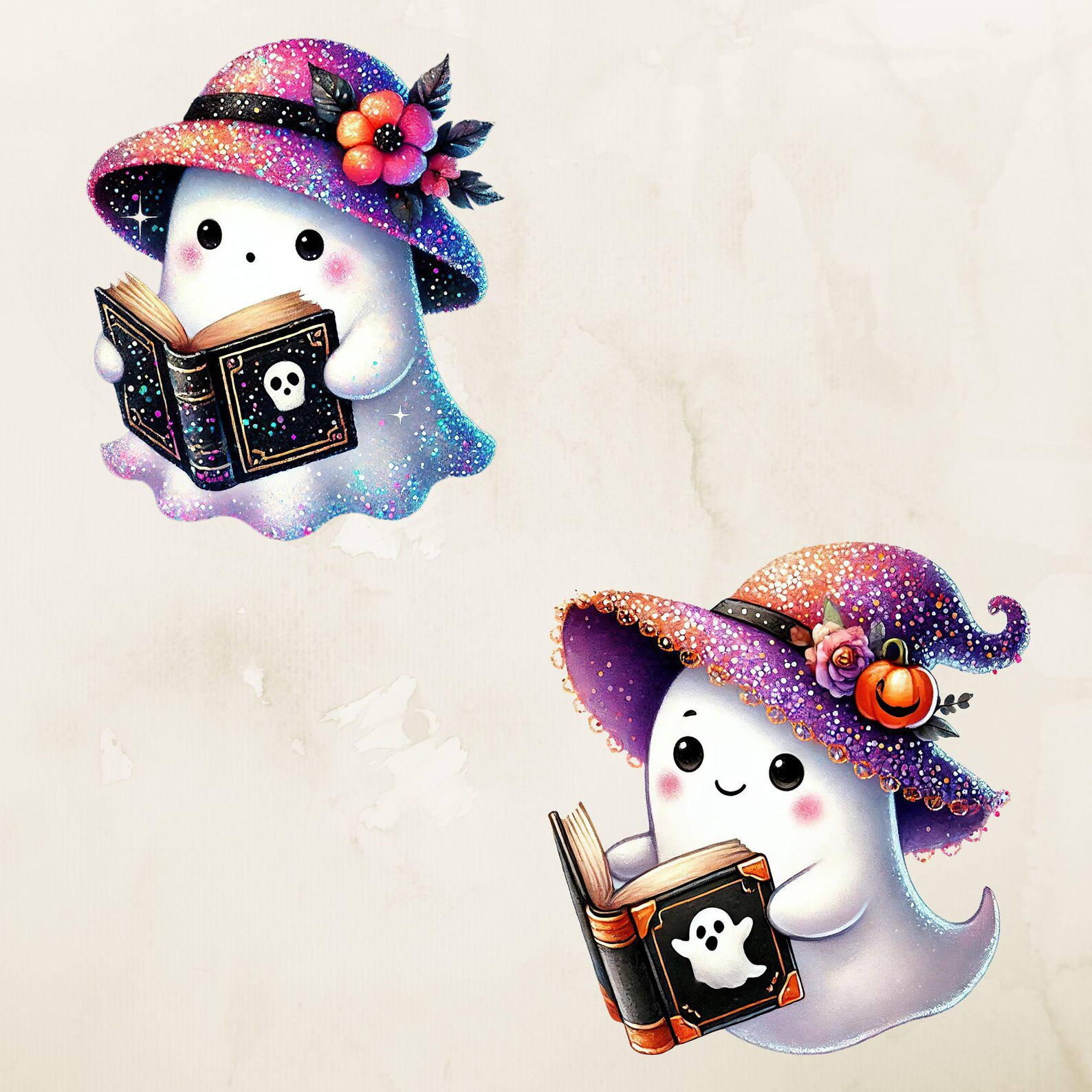 Cute Reading Ghost Clipart, Halloween Fall Png Graphics (digital ...