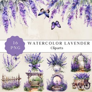 Aquarel lavendel bloemen clipart, lavendel tuin clipart, bloemen clipart, lente clipart PNG, commercieel gebruik, Instant Download, 300dpi