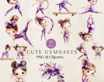 Watercolor Gymnastics PNG Clipart, Gymnastic Girls Graphics (Digital Download)