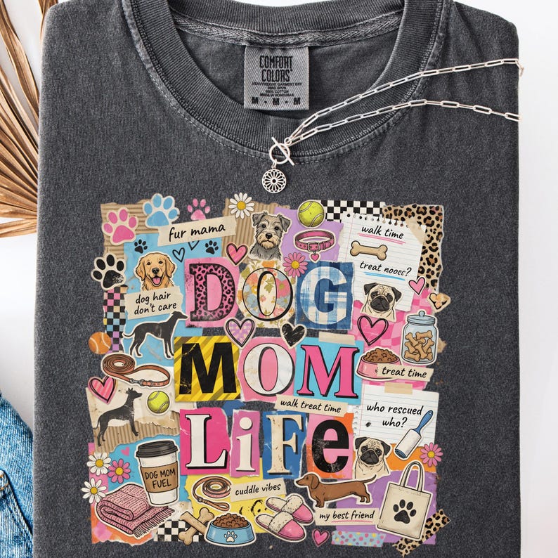 Retro Dog Mom Life PNG, Vintage Cut-Out Typography, Trendy Dog Mom Shirt Design, Colorful Scrapbook Style Pet Lover Graphic image 5