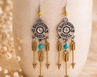 Rustic Shotgun Shell Arrow Dangle Earrings Handmade
