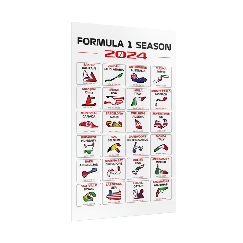 F1 2025 Season Schedule Poster Etsy