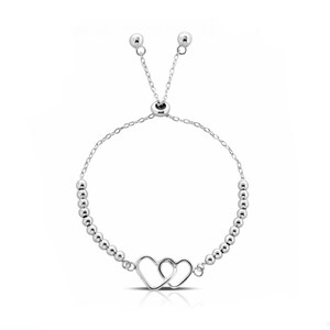Sterling Silver Double Heart Sliding Lock Bracelet