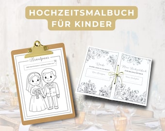 Wedding coloring book, wedding coloring book for children – wedding children's activity, printable wedding coloring book (German), 32 PDF templates