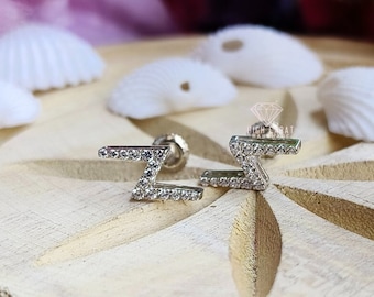 Zig Zag Moissanite Diamond Stud Earrings, Handmade, 0.22 CT