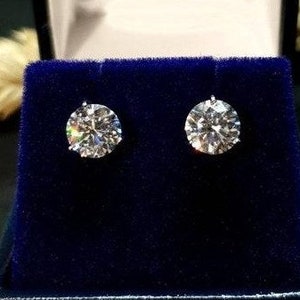 Diamond Stud Earrings, 0.5, 1 & 2Carat Round Diamond Solitaire Studs Earring, 14k White Gold Plated Silver 3 Prong Set Birthday Gift For Her