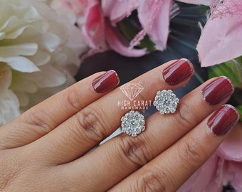 Round Diamond Stud Earrings, Moissanite Lab Created Diamond Screw Back Earrings, Diamond Studs for Women and Girls, Wedding Earrings
