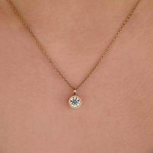 Round Cut Bezel Set Pendant, Single Round Shape Top Grade Moissanite Diamond Pendant, Solitaire Art Deco Dainty Pendant Necklace For Women