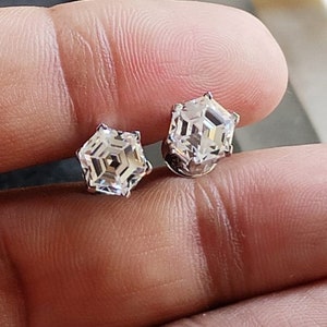 Hexagon Cut Moissanite Stud Earrings, Custom Hexagon Moissanite, 925 Silver Solitaire Screw Back Earrings, Wedding Anniversary Gifts For Her