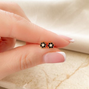 Round Brilliant Cut Black Spinel Black Rhodium Stud Earrings, VVS1 Black Moissanite Stud Earrings With Screw Back, Iced Out Hip Hop Jewelry