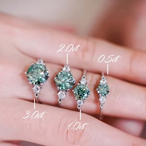 Brilliant Round Cut Moissanite Ring Jewelry, Fancy Green Moissanite Ring, Custom Engraved Silver Ring Anniversary Ring Dainty Ring for Woman