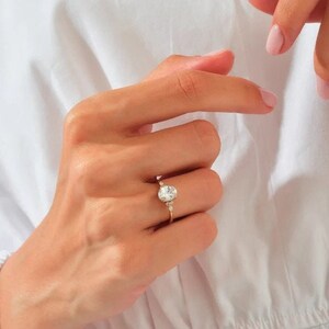 Oval Cut 14k Silver Vintage Moissanite Engagement Ring for Women / Cluster Accent Oval Moissanite Diamond Ring / 1, 1.5, 2 CT Promise Ring,